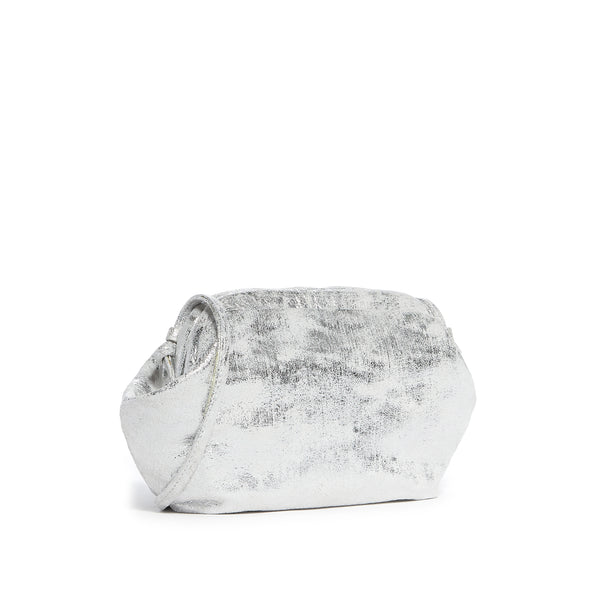 Clam Clutch in Silver Distressed Metallic
