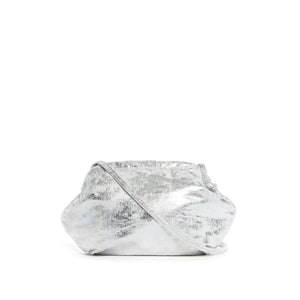 Clam Clutch in Silver Distressed Metallic