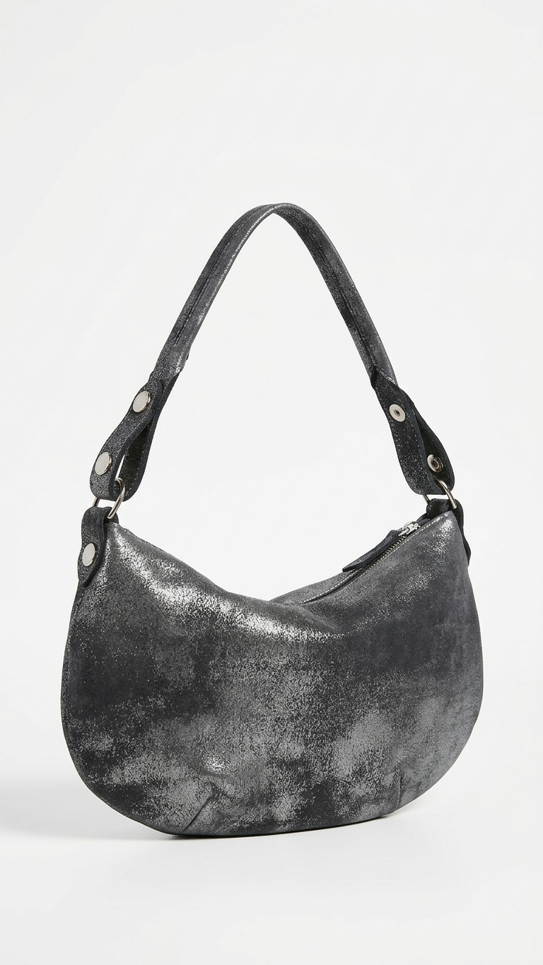 Distressed black metallic leather