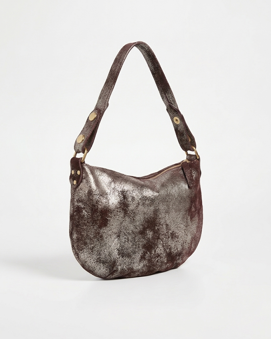 Distressed brown metallic leather