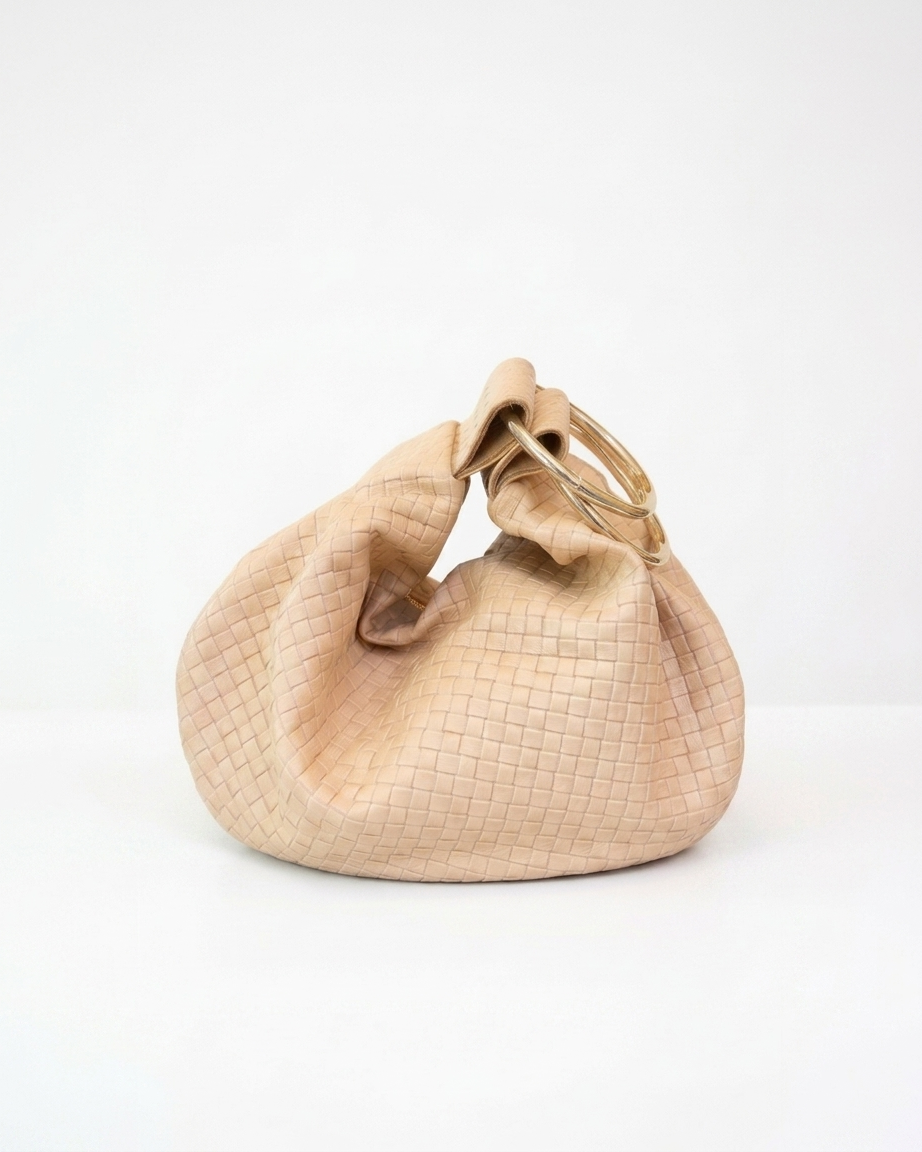 Beige Basketweave Omega Handbag
