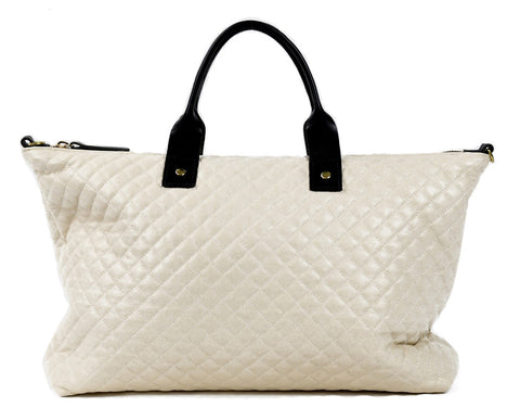 Ivory Leather Quilted Tote