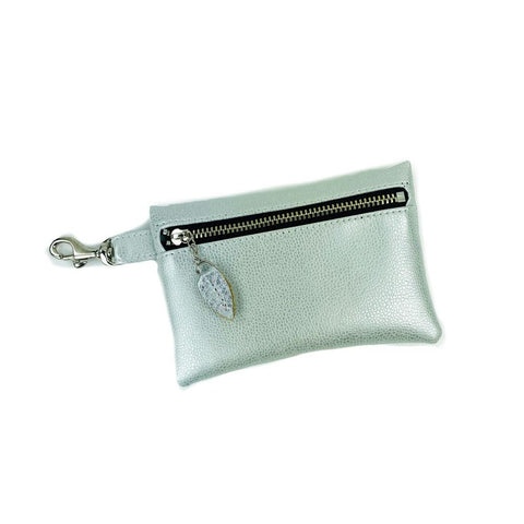 Metallic Silver Leather Mask Holder